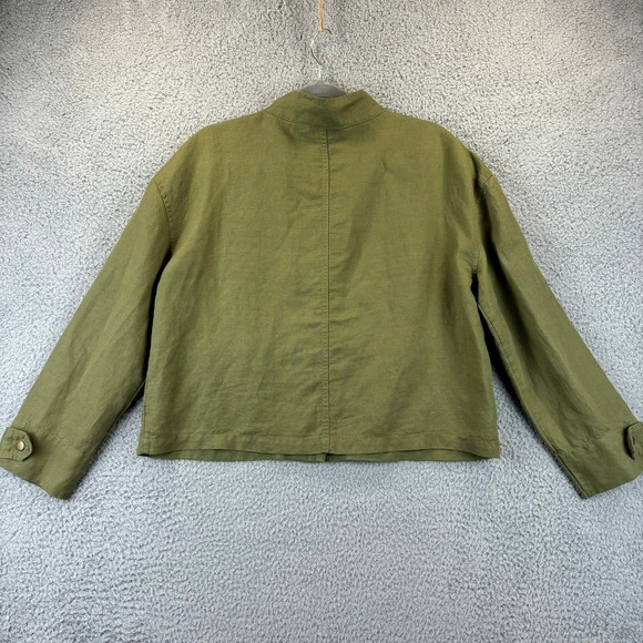 Nicole Miller Linen Jacket Medium Lightweight Lagenlook Minimalist Olive Green - Picture 11 of 12